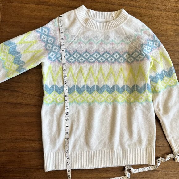 Loft Cream And Blue Crew Neck Textured Stripes Sweater - Picture 2 of 5